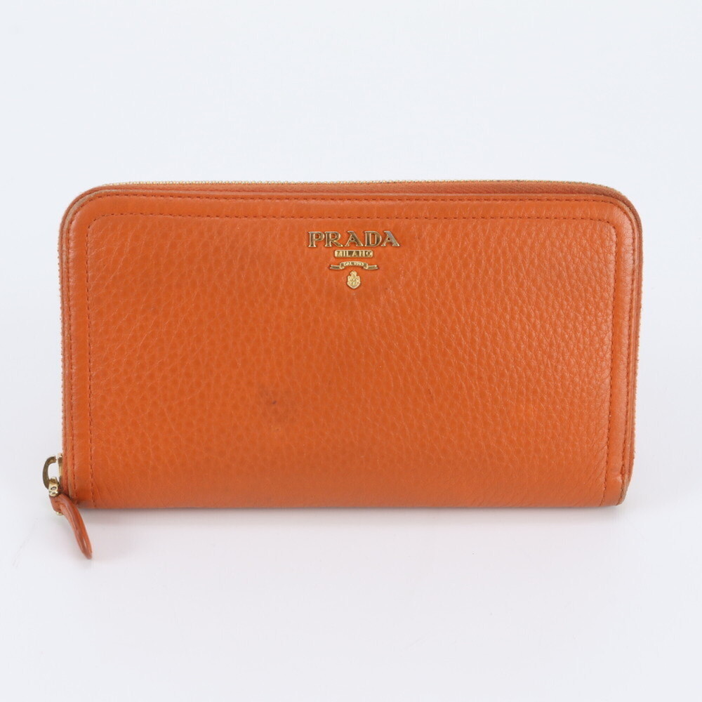 Prada Leather Long Wallet, Round Zipper, Brand Name, Women's